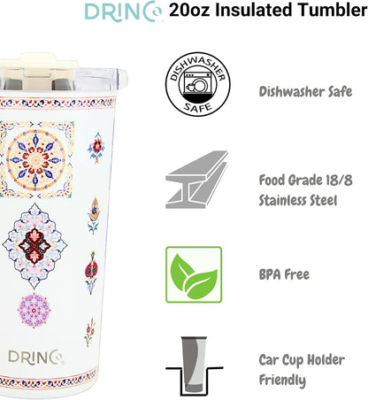 20 oz Stainless Steel Tumbler | Double Walled Vacuum Insulated Mug With Lid, 2 Straws, For Hot & Cold Drinks (20oz Dragonfly)