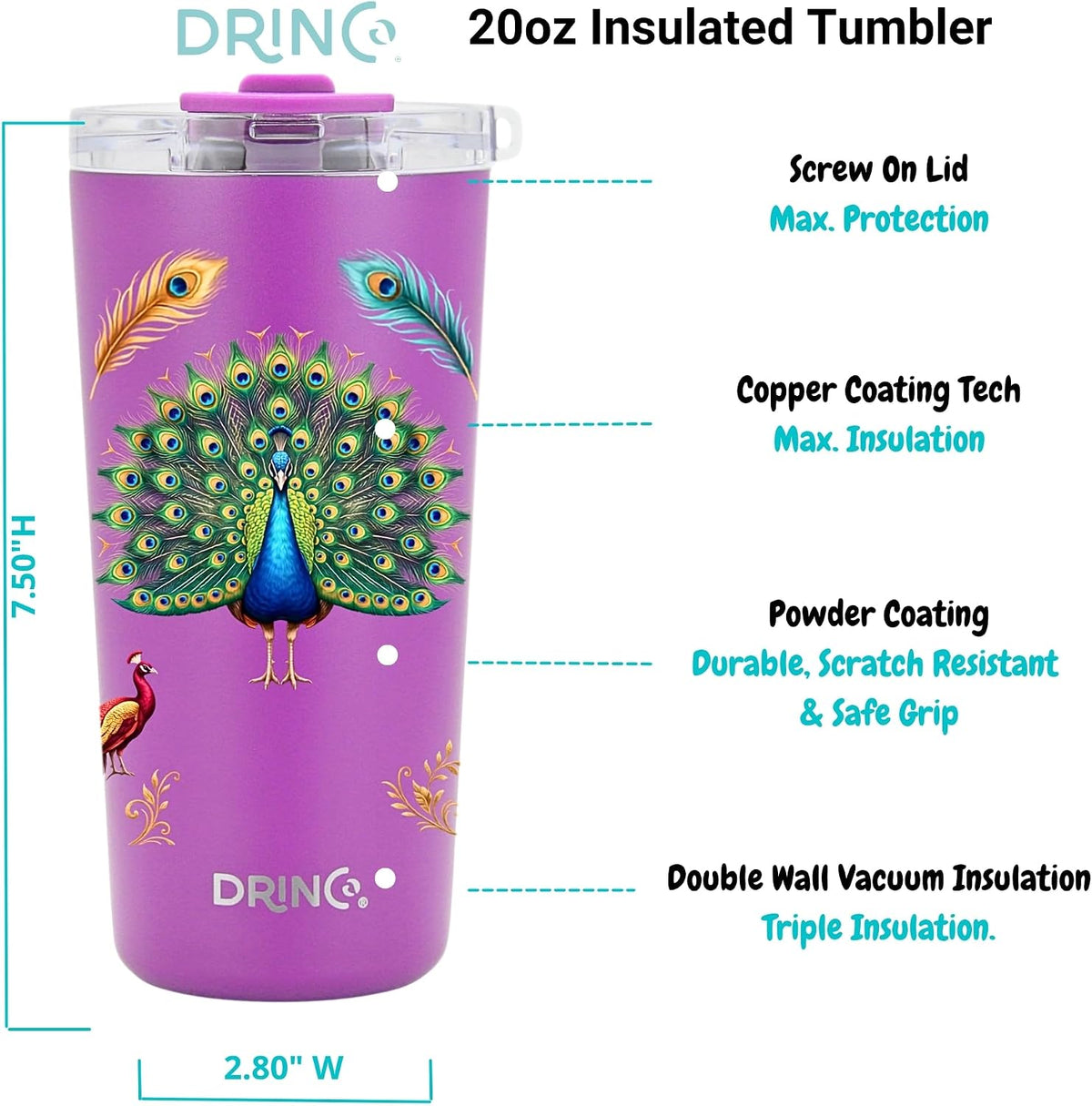 20 oz Stainless Steel Tumbler | Double Walled Vacuum Insulated Mug With Lid, 2 Straws, For Hot & Cold Drinks (20oz Dragonfly)