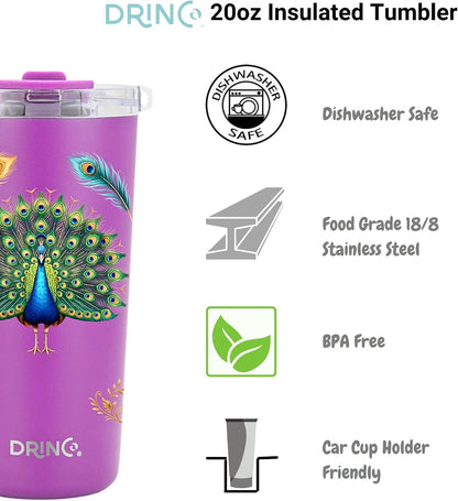 20 oz Stainless Steel Tumbler | Double Walled Vacuum Insulated Mug With Lid, 2 Straws, For Hot & Cold Drinks (20oz Dragonfly)