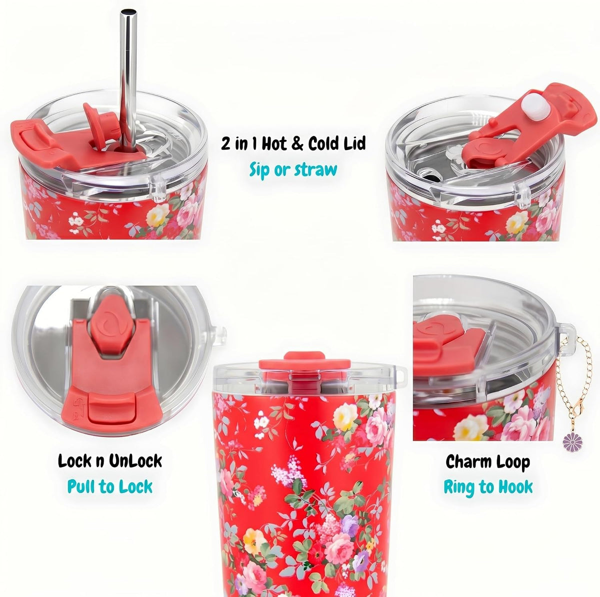 20 oz Stainless Steel Tumbler | Double Walled Vacuum Insulated Mug With Lid, 2 Straws, For Hot & Cold Drinks (20oz Dragonfly)