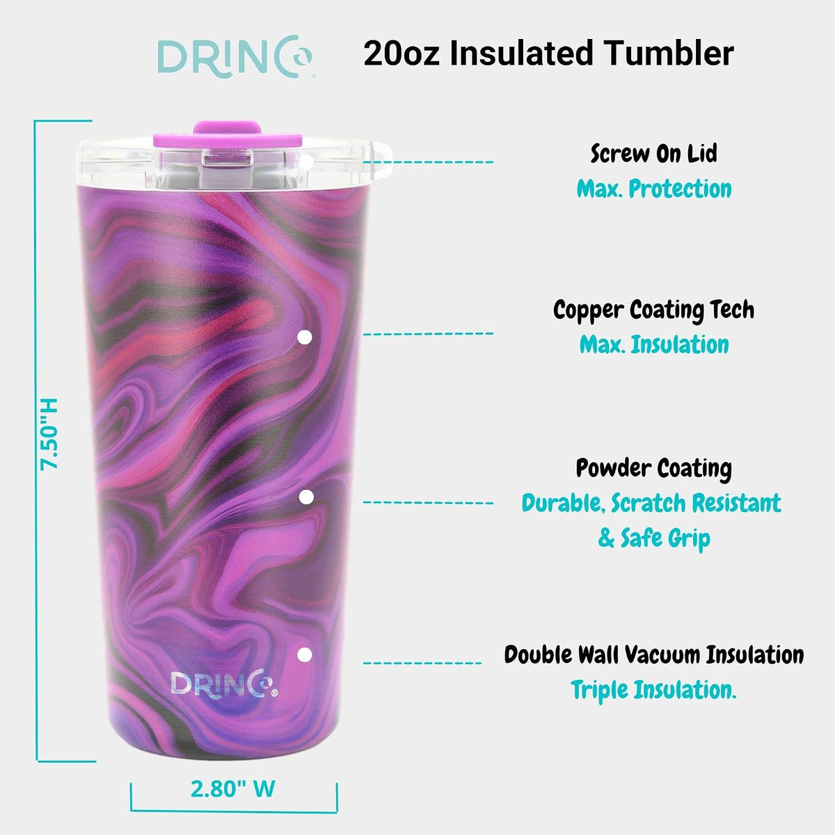 20 oz Stainless Steel Tumbler | Double Walled Vacuum Insulated Mug With Lid, 2 Straws, For Hot & Cold Drinks (20oz Dragonfly)