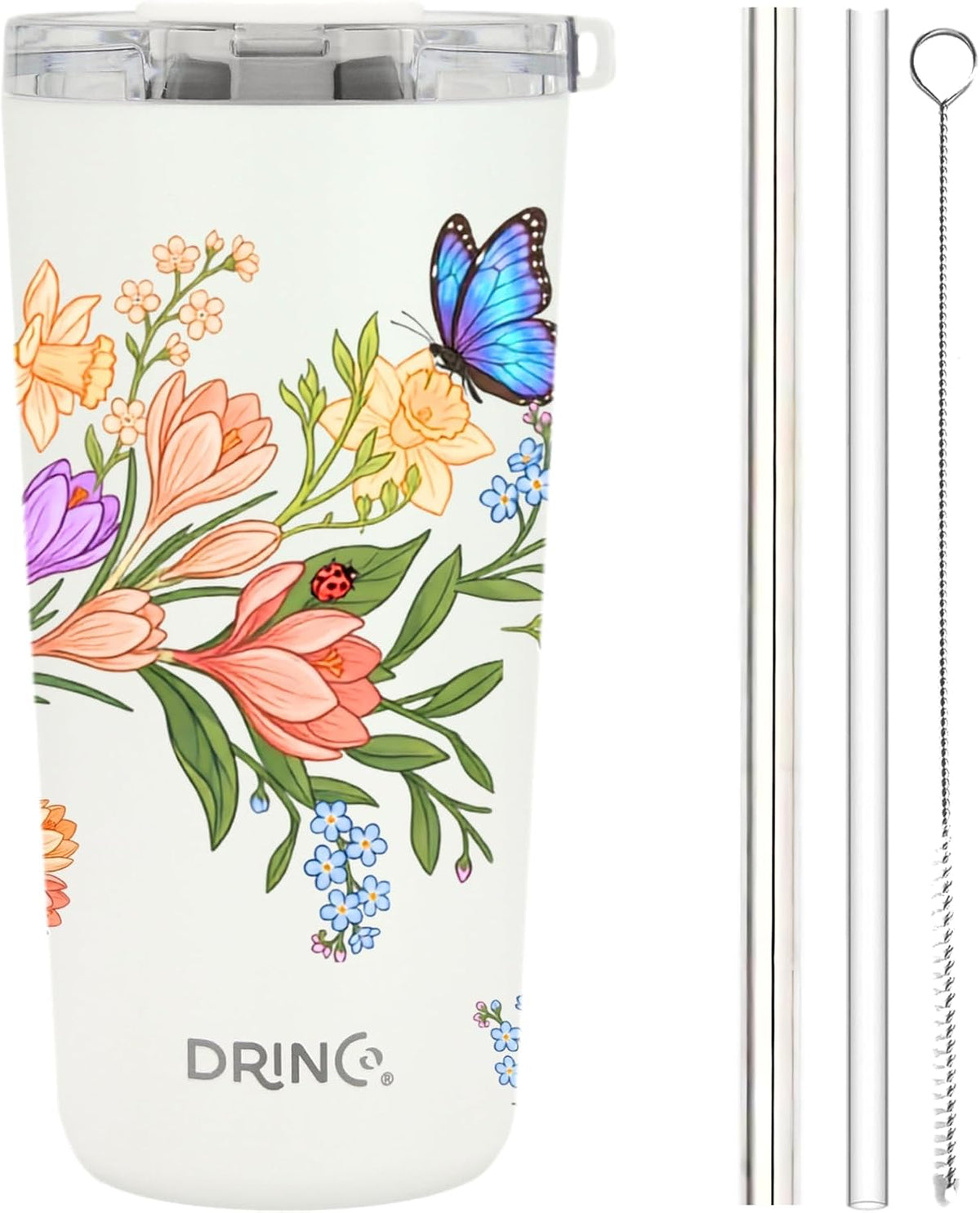 20 oz Stainless Steel Tumbler | Double Walled Vacuum Insulated Mug With Lid, 2 Straws, For Hot & Cold Drinks (20oz Dragonfly)