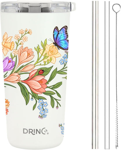 20 oz Stainless Steel Tumbler | Double Walled Vacuum Insulated Mug With Lid, 2 Straws, For Hot & Cold Drinks (20oz Dragonfly)
