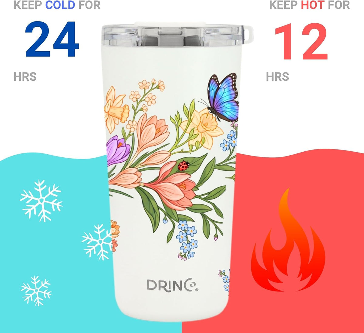 20 oz Stainless Steel Tumbler | Double Walled Vacuum Insulated Mug With Lid, 2 Straws, For Hot & Cold Drinks (20oz Dragonfly)