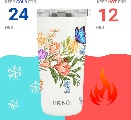 20 oz Stainless Steel Tumbler | Double Walled Vacuum Insulated Mug With Lid, 2 Straws, For Hot & Cold Drinks (20oz Dragonfly)