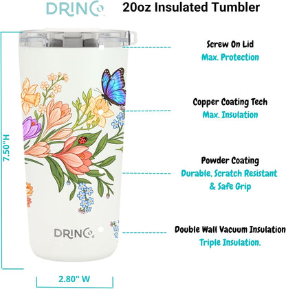 20 oz Stainless Steel Tumbler | Double Walled Vacuum Insulated Mug With Lid, 2 Straws, For Hot & Cold Drinks (20oz Dragonfly)