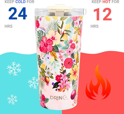 20 oz Stainless Steel Tumbler | Double Walled Vacuum Insulated Mug With Lid, 2 Straws, For Hot & Cold Drinks (20oz Dragonfly)