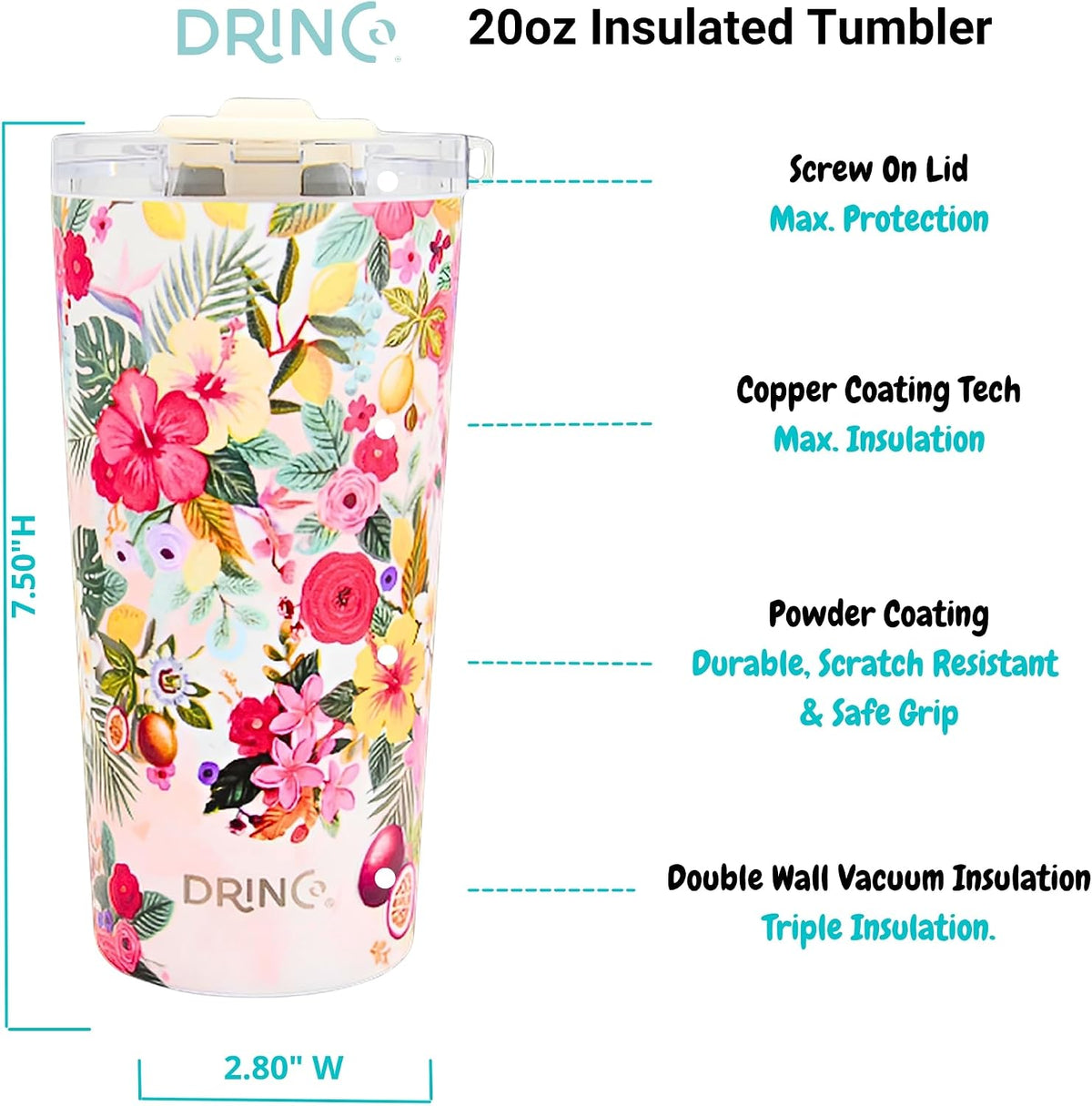 20 oz Stainless Steel Tumbler | Double Walled Vacuum Insulated Mug With Lid, 2 Straws, For Hot & Cold Drinks (20oz Dragonfly)