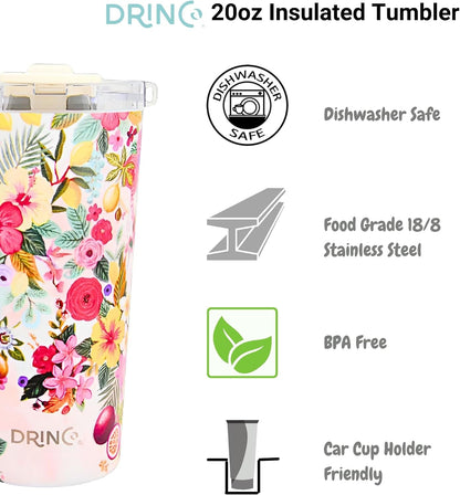 20 oz Stainless Steel Tumbler | Double Walled Vacuum Insulated Mug With Lid, 2 Straws, For Hot & Cold Drinks (20oz Dragonfly)