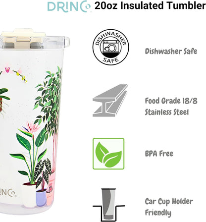 20 oz Stainless Steel Tumbler | Double Walled Vacuum Insulated Mug With Lid, 2 Straws, For Hot & Cold Drinks (20oz Dragonfly)