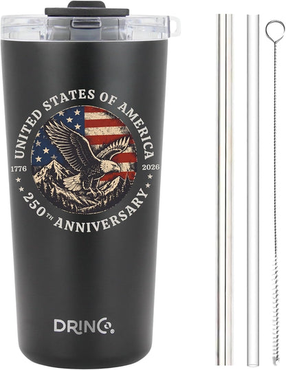20 oz Stainless Steel Tumbler | Double Walled Vacuum Insulated Mug With Lid, 2 Straws, For Hot & Cold Drinks (20oz Dragonfly)