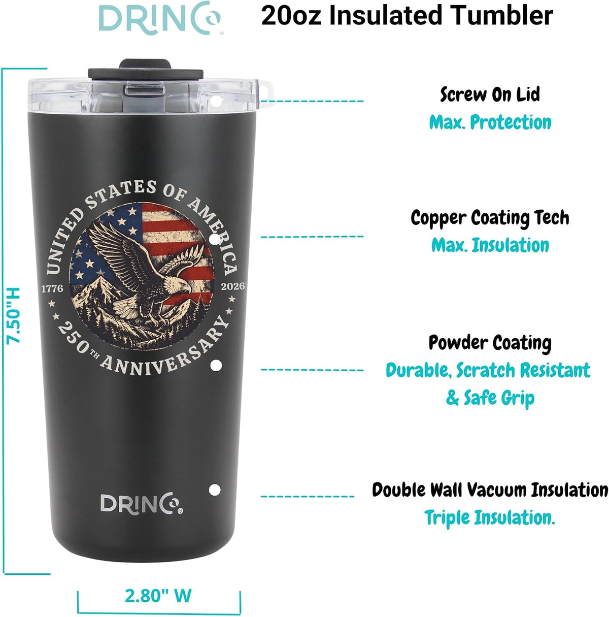 20 oz Stainless Steel Tumbler | Double Walled Vacuum Insulated Mug With Lid, 2 Straws, For Hot & Cold Drinks (20oz Dragonfly)