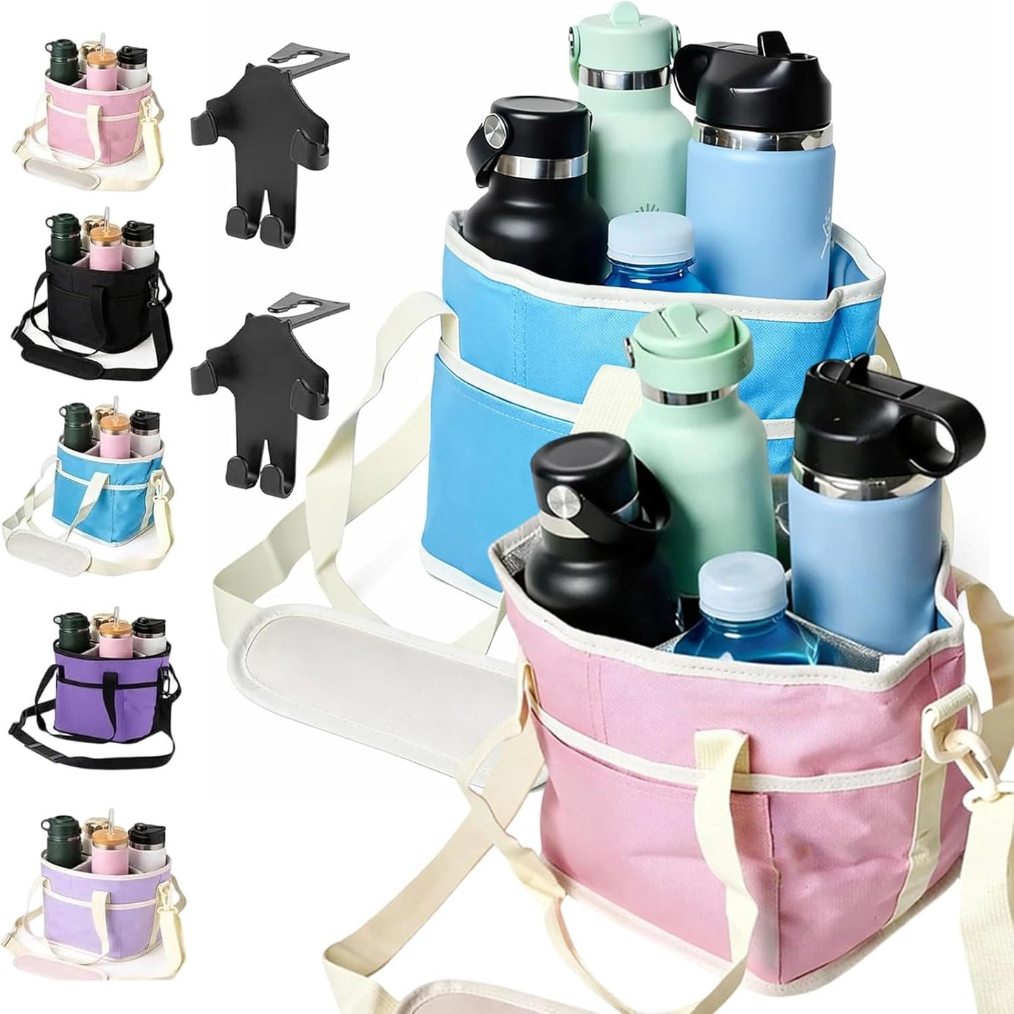2026 Upgraded Reusable Insulated Drink Carrier, Family Size 4-Compartment Drink Carrier Bag for Coffee Cups & Tumblers, Insulated Drink Holder Bag with Adjustable Strap (Black)