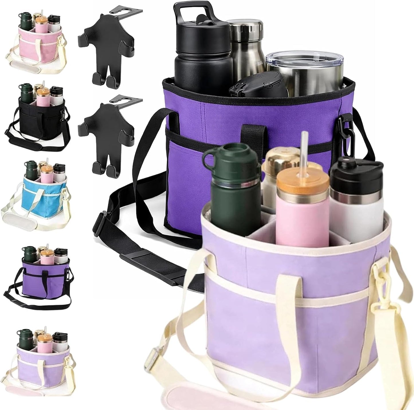 2026 Upgraded Reusable Insulated Drink Carrier, Family Size 4-Compartment Drink Carrier Bag for Coffee Cups & Tumblers, Insulated Drink Holder Bag with Adjustable Strap (Black)