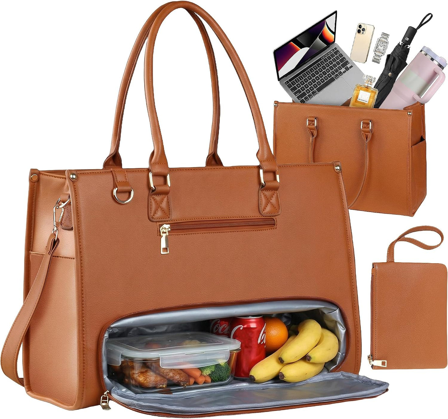 Office Work Tote Bag with Laptop Compartment and Lunch Section | Fit laptop, lunch & daily essentials in one tote. Padded laptop compartment & insulated lunch section, no more multiple bags