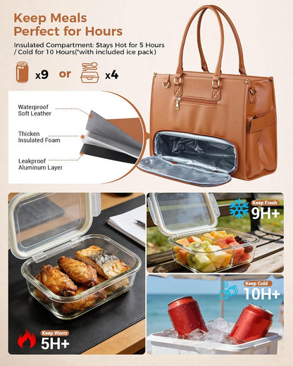 Office Work Tote Bag with Laptop Compartment and Lunch Section | Fit laptop, lunch & daily essentials in one tote. Padded laptop compartment & insulated lunch section, no more multiple bags