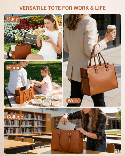 Office Work Tote Bag with Laptop Compartment and Lunch Section | Fit laptop, lunch & daily essentials in one tote. Padded laptop compartment & insulated lunch section, no more multiple bags