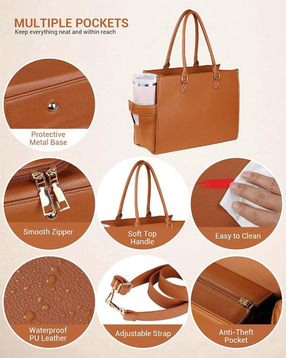 Office Work Tote Bag with Laptop Compartment and Lunch Section | Fit laptop, lunch & daily essentials in one tote. Padded laptop compartment & insulated lunch section, no more multiple bags