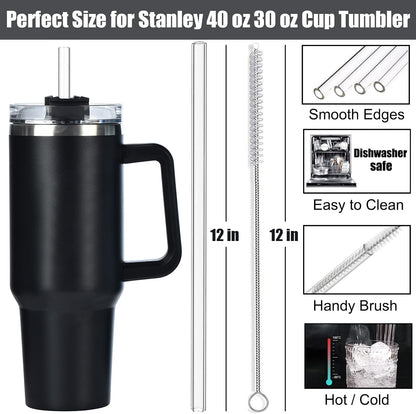 8 Pack Replacement Glass Straws for Stanley 40 oz 30 oz Tumbler, 12 in Long Reusable Clear Straws for Stanley Cup Accessories, Half Gallon Bottle, Plus 2 Cleaning Brush
