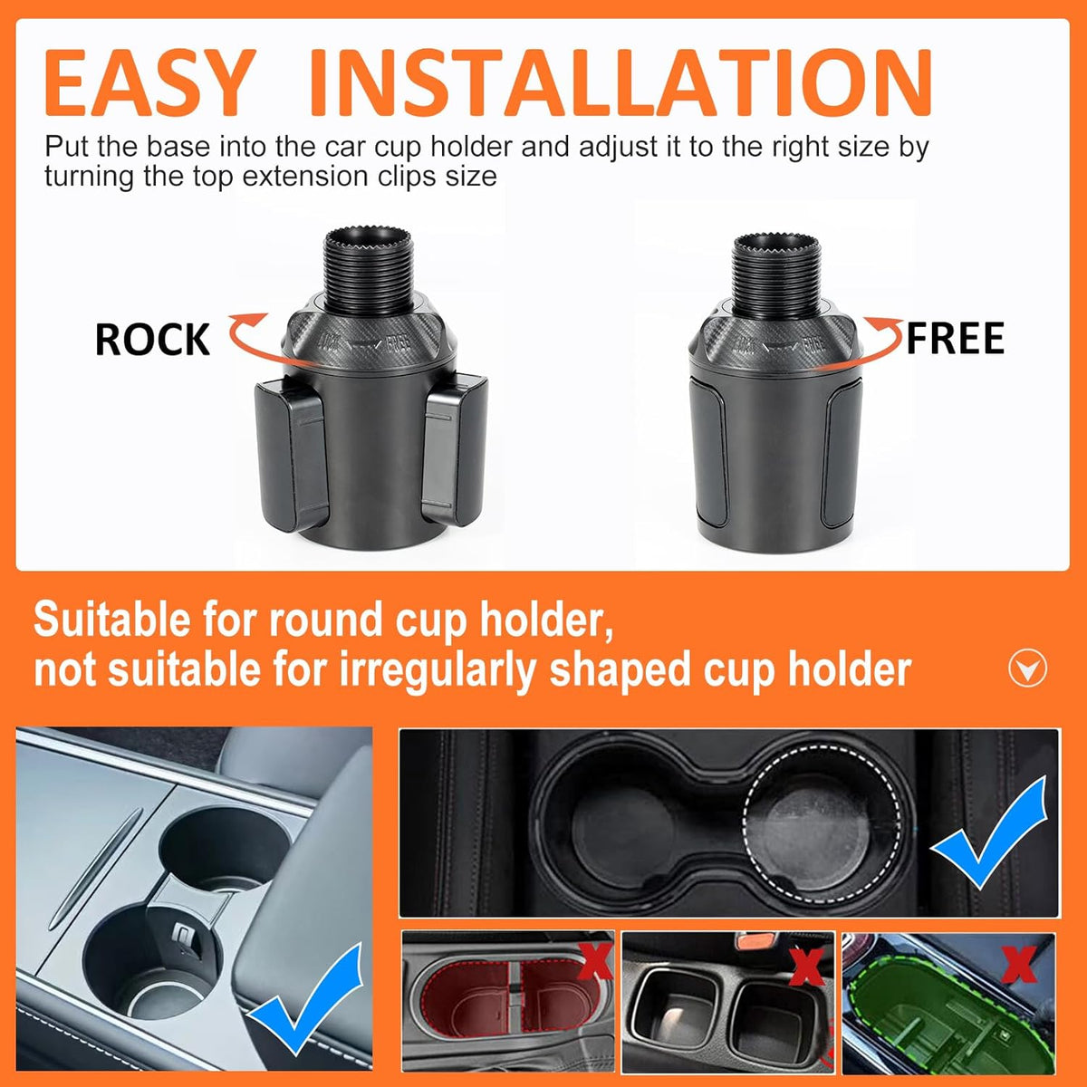 Car Large Cup Holder Expander, 5-in-1 Cupholder Extender with Phone Holder & Swivel and Detachable Snack Food Tray Table for Eating, Travel Essentials for Road Trips for Driver. Model C