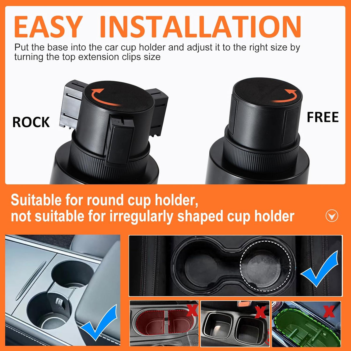 Car Large Cup Holder Expander, 5-in-1 Cupholder Extender with Phone Holder & Swivel and Detachable Snack Food Tray Table for Eating, Travel Essentials for Road Trips for Driver. Model C