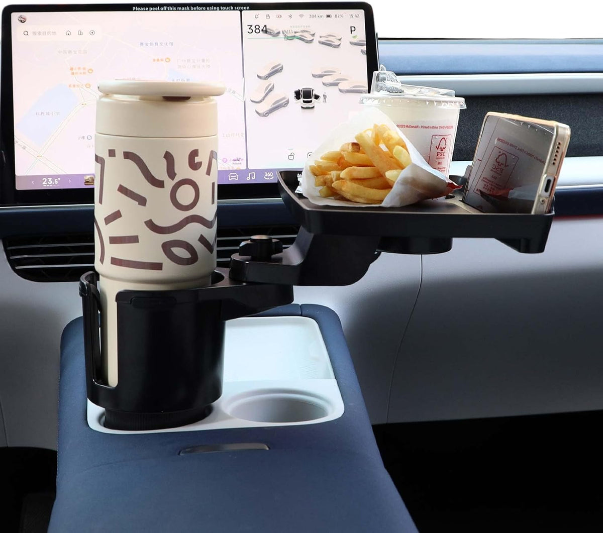 Car Large Cup Holder Expander, 5-in-1 Cupholder Extender with Phone Holder & Swivel and Detachable Snack Food Tray Table for Eating, Travel Essentials for Road Trips for Driver. Model C