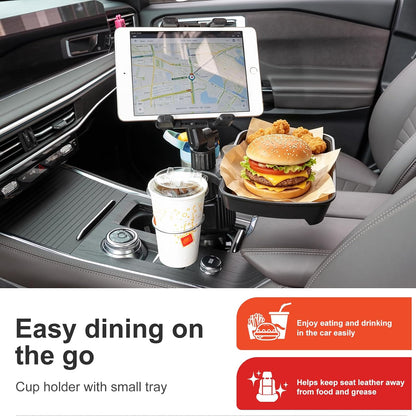 Car Large Cup Holder Expander, 5-in-1 Cupholder Extender with Phone Holder & Swivel and Detachable Snack Food Tray Table for Eating, Travel Essentials for Road Trips for Driver. Model C