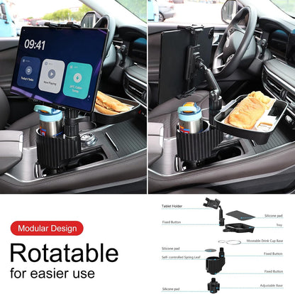 Car Large Cup Holder Expander, 5-in-1 Cupholder Extender with Phone Holder & Swivel and Detachable Snack Food Tray Table for Eating, Travel Essentials for Road Trips for Driver. Model C