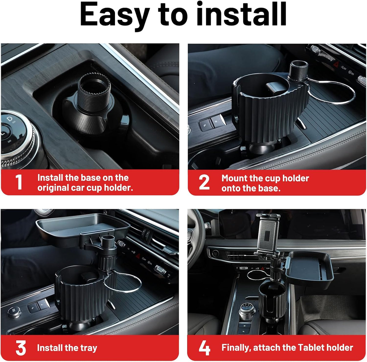 Car Large Cup Holder Expander, 5-in-1 Cupholder Extender with Phone Holder & Swivel and Detachable Snack Food Tray Table for Eating, Travel Essentials for Road Trips for Driver. Model C