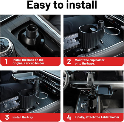 Car Large Cup Holder Expander, 5-in-1 Cupholder Extender with Phone Holder & Swivel and Detachable Snack Food Tray Table for Eating, Travel Essentials for Road Trips for Driver. Model C