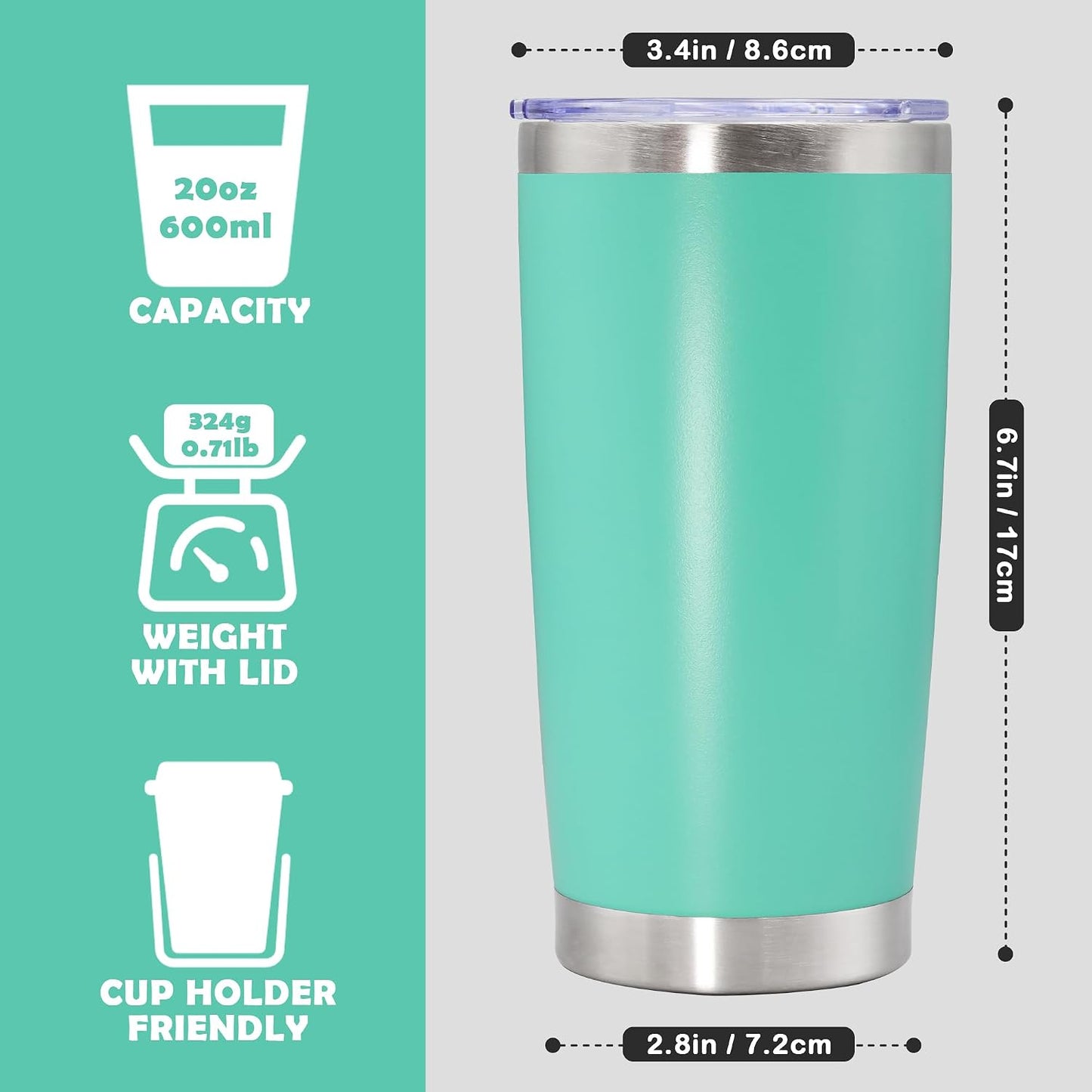20oz Tumbler Stainless Steel Tumbler Coffee Tumbler with Lid Navy, 1P | Vacuum Insulated Double Wall Travel Mug, Durable Powder Coated Coffee Mug, For Hot & Cold Drinks