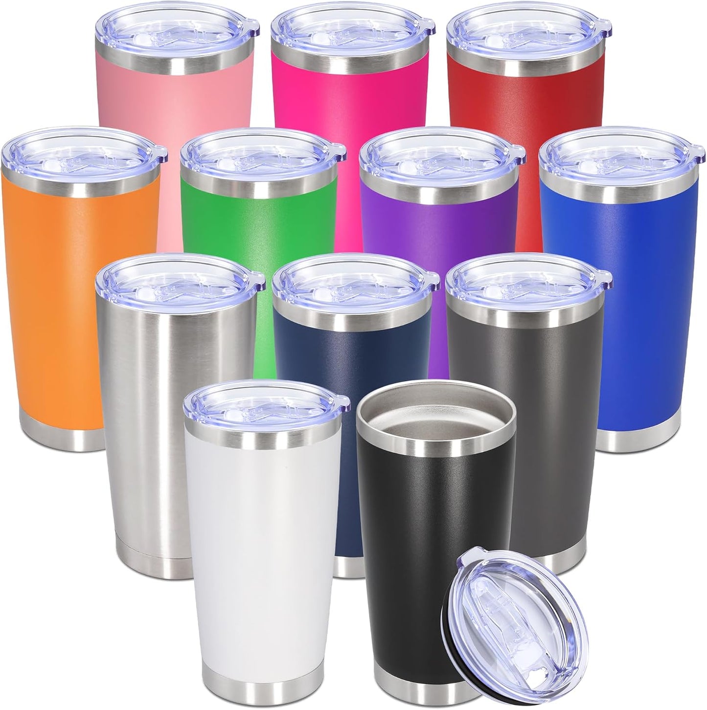 20oz Tumbler Stainless Steel Tumbler Coffee Tumbler with Lid Navy, 1P | Vacuum Insulated Double Wall Travel Mug, Durable Powder Coated Coffee Mug, For Hot & Cold Drinks