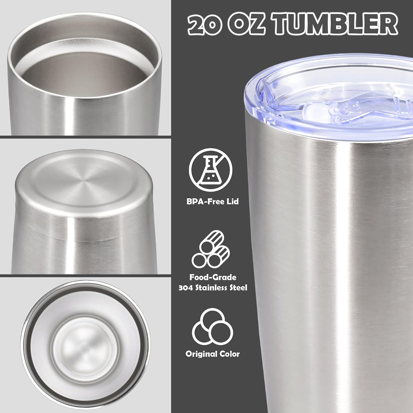 20oz Tumbler Stainless Steel Tumbler Coffee Tumbler with Lid Navy, 1P | Vacuum Insulated Double Wall Travel Mug, Durable Powder Coated Coffee Mug, For Hot & Cold Drinks