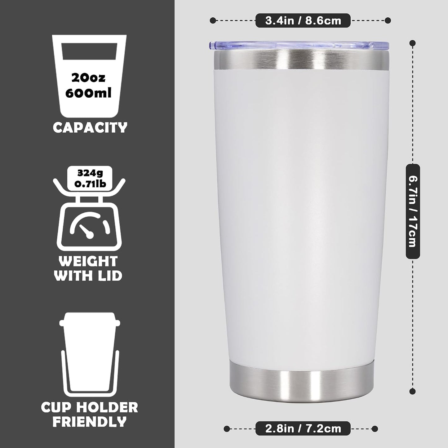 20oz Tumbler Stainless Steel Tumbler Coffee Tumbler with Lid Navy, 1P | Vacuum Insulated Double Wall Travel Mug, Durable Powder Coated Coffee Mug, For Hot & Cold Drinks