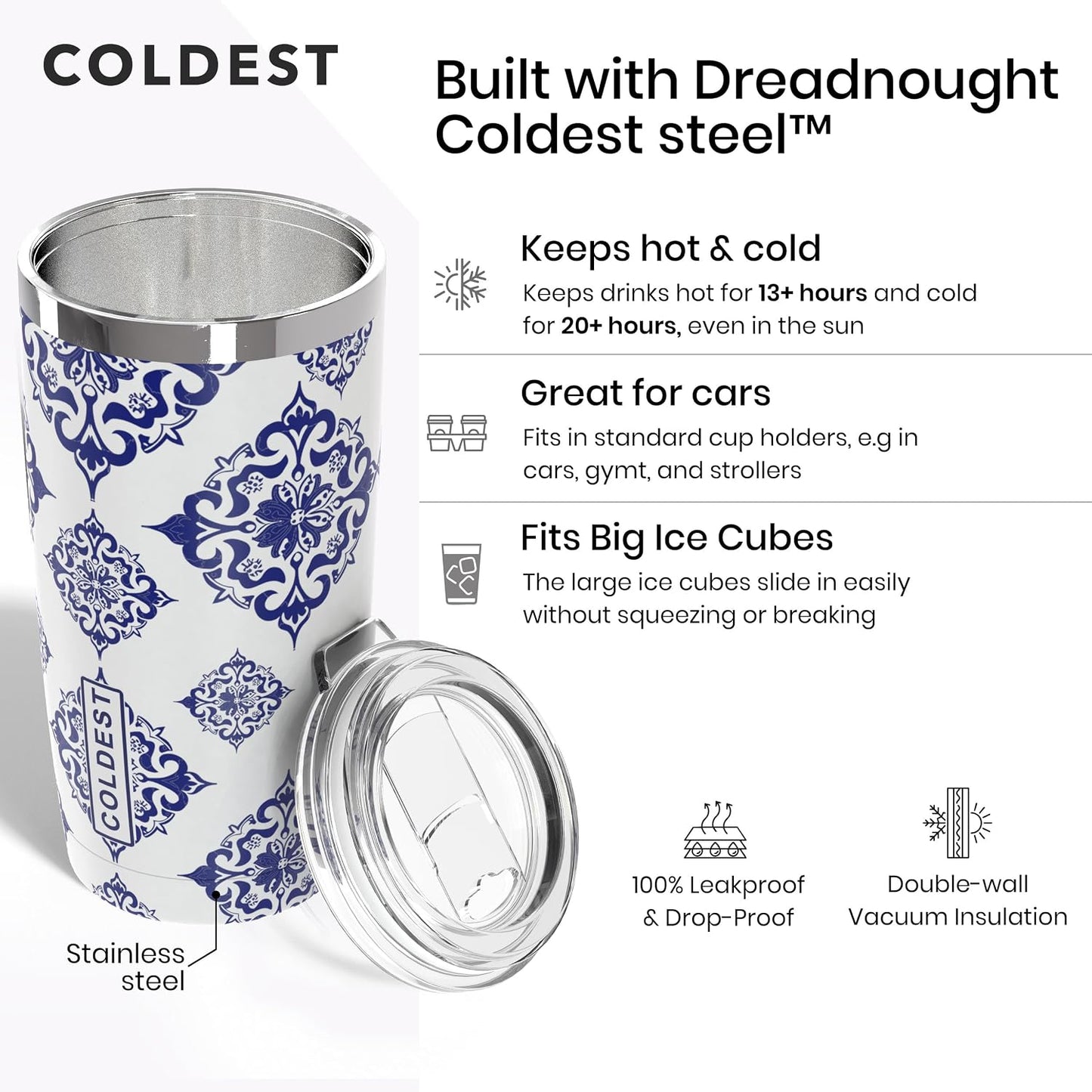 Coffee Tumbler Cups - 100% Spill Proof Tumbler - Stainless Steel Double Insulated - Leakproof Tumblers for Women & Men - Cup Holder Friendly and Easy to Clean (The Persian, 20 oz)