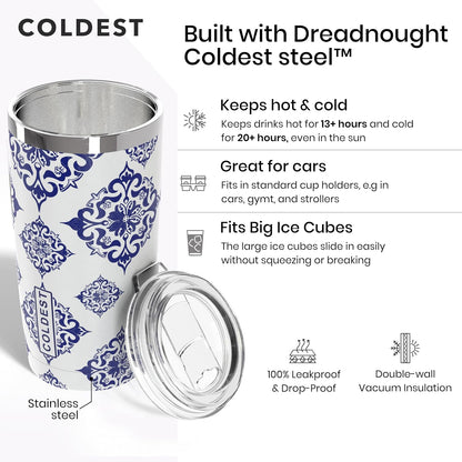 Coffee Tumbler Cups - 100% Spill Proof Tumbler - Stainless Steel Double Insulated - Leakproof Tumblers for Women & Men - Cup Holder Friendly and Easy to Clean (The Persian, 20 oz)