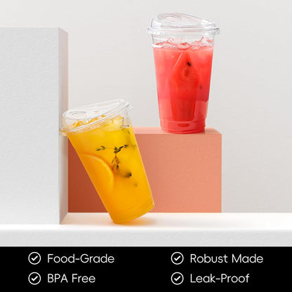 100 Pack 16 oz Plastic Cups With Strawless Sip-Lids, Iced Coffee Cups With Lids BPA Free, Disposable Clear Cups, To Go Cups for Smoothies, Party Drinks, Bubble Tea, Cold Beverage