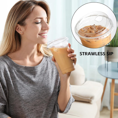 100 Pack 16 oz Plastic Cups With Strawless Sip-Lids, Iced Coffee Cups With Lids BPA Free, Disposable Clear Cups, To Go Cups for Smoothies, Party Drinks, Bubble Tea, Cold Beverage