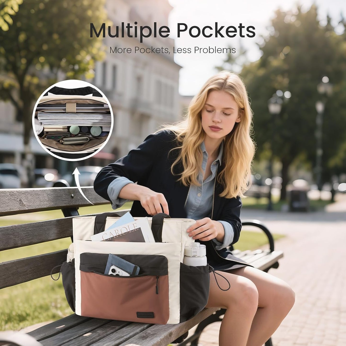 Tote Bag for Women, 15.6" Laptop Work Bag with Cup Holder | 15.6" Padded Laptop Compartment Lightweight Puffer Design Multiple Organized Pockets Work, Travel & Everyday Ready