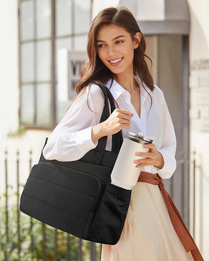 Tote Bag for Women, 15.6" Laptop Work Bag with Cup Holder | 15.6" Padded Laptop Compartment Lightweight Puffer Design Multiple Organized Pockets Work, Travel & Everyday Ready