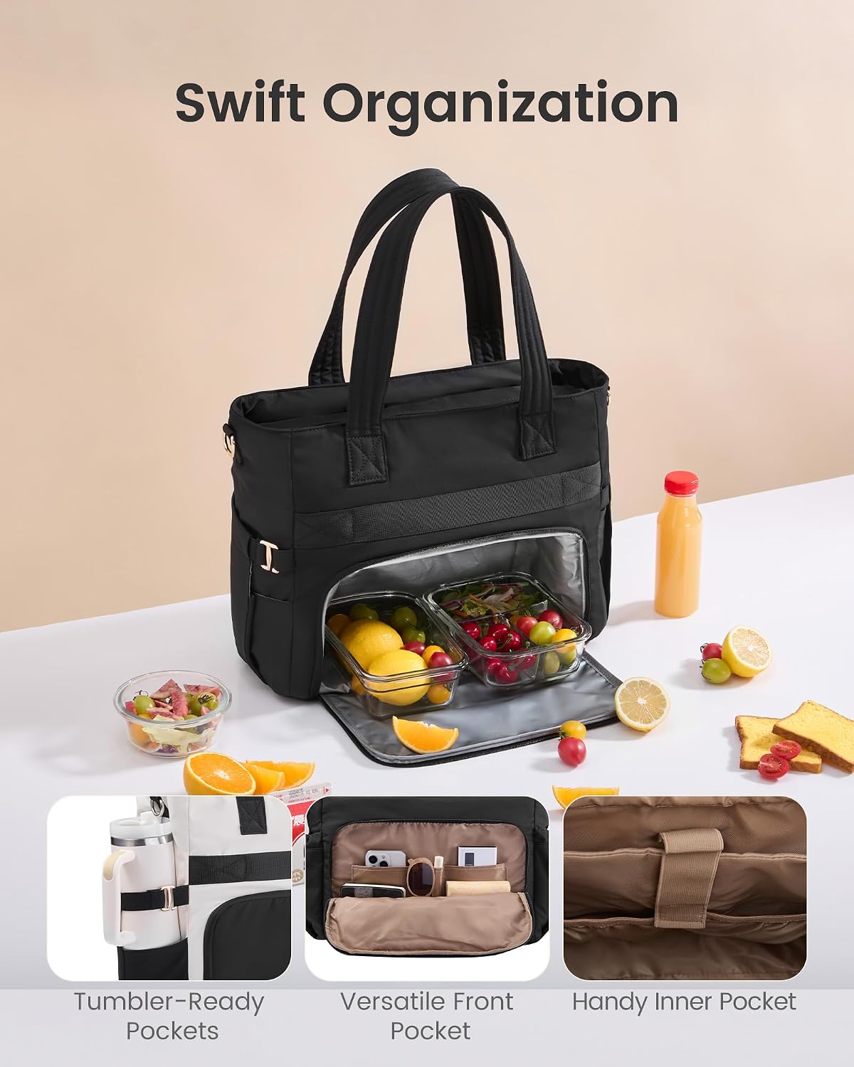 Tote Bag for Women, 15.6" Laptop Work Bag with Cup Holder | 15.6" Padded Laptop Compartment Lightweight Puffer Design Multiple Organized Pockets Work, Travel & Everyday Ready