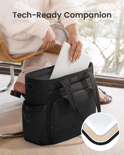 Tote Bag for Women, 15.6" Laptop Work Bag with Cup Holder | 15.6" Padded Laptop Compartment Lightweight Puffer Design Multiple Organized Pockets Work, Travel & Everyday Ready