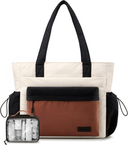 Tote Bag for Women, 15.6" Laptop Work Bag with Cup Holder | 15.6" Padded Laptop Compartment Lightweight Puffer Design Multiple Organized Pockets Work, Travel & Everyday Ready
