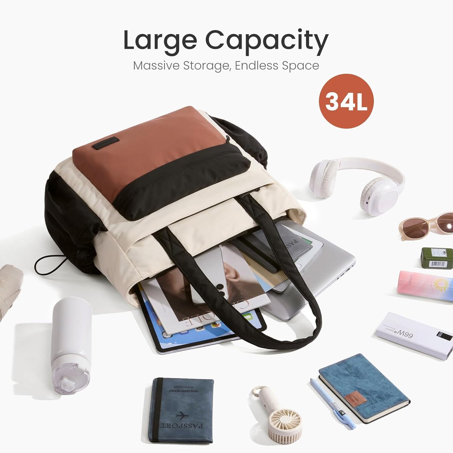 Tote Bag for Women, 15.6" Laptop Work Bag with Cup Holder | 15.6" Padded Laptop Compartment Lightweight Puffer Design Multiple Organized Pockets Work, Travel & Everyday Ready