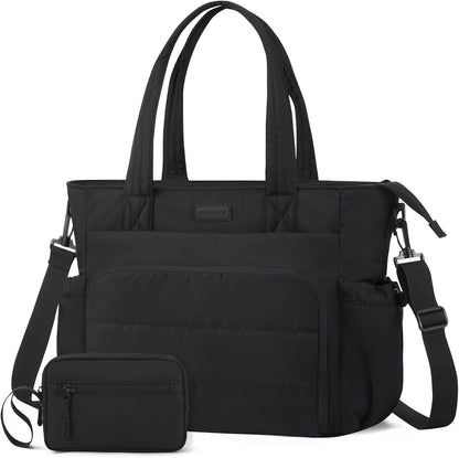 Tote Bag for Women, 15.6" Laptop Work Bag with Cup Holder | 15.6" Padded Laptop Compartment Lightweight Puffer Design Multiple Organized Pockets Work, Travel & Everyday Ready