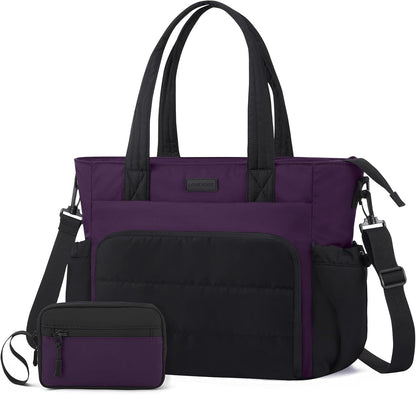 Tote Bag for Women, 15.6" Laptop Work Bag with Cup Holder | 15.6" Padded Laptop Compartment Lightweight Puffer Design Multiple Organized Pockets Work, Travel & Everyday Ready
