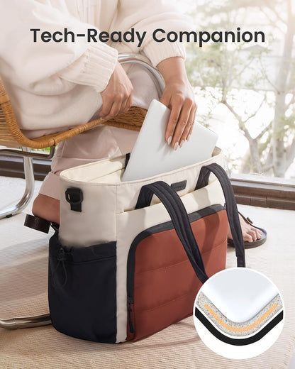 Tote Bag for Women, 15.6" Laptop Work Bag with Cup Holder | 15.6" Padded Laptop Compartment Lightweight Puffer Design Multiple Organized Pockets Work, Travel & Everyday Ready