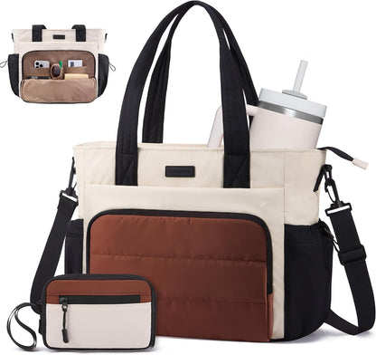 Tote Bag for Women, 15.6" Laptop Work Bag with Cup Holder | 15.6" Padded Laptop Compartment Lightweight Puffer Design Multiple Organized Pockets Work, Travel & Everyday Ready