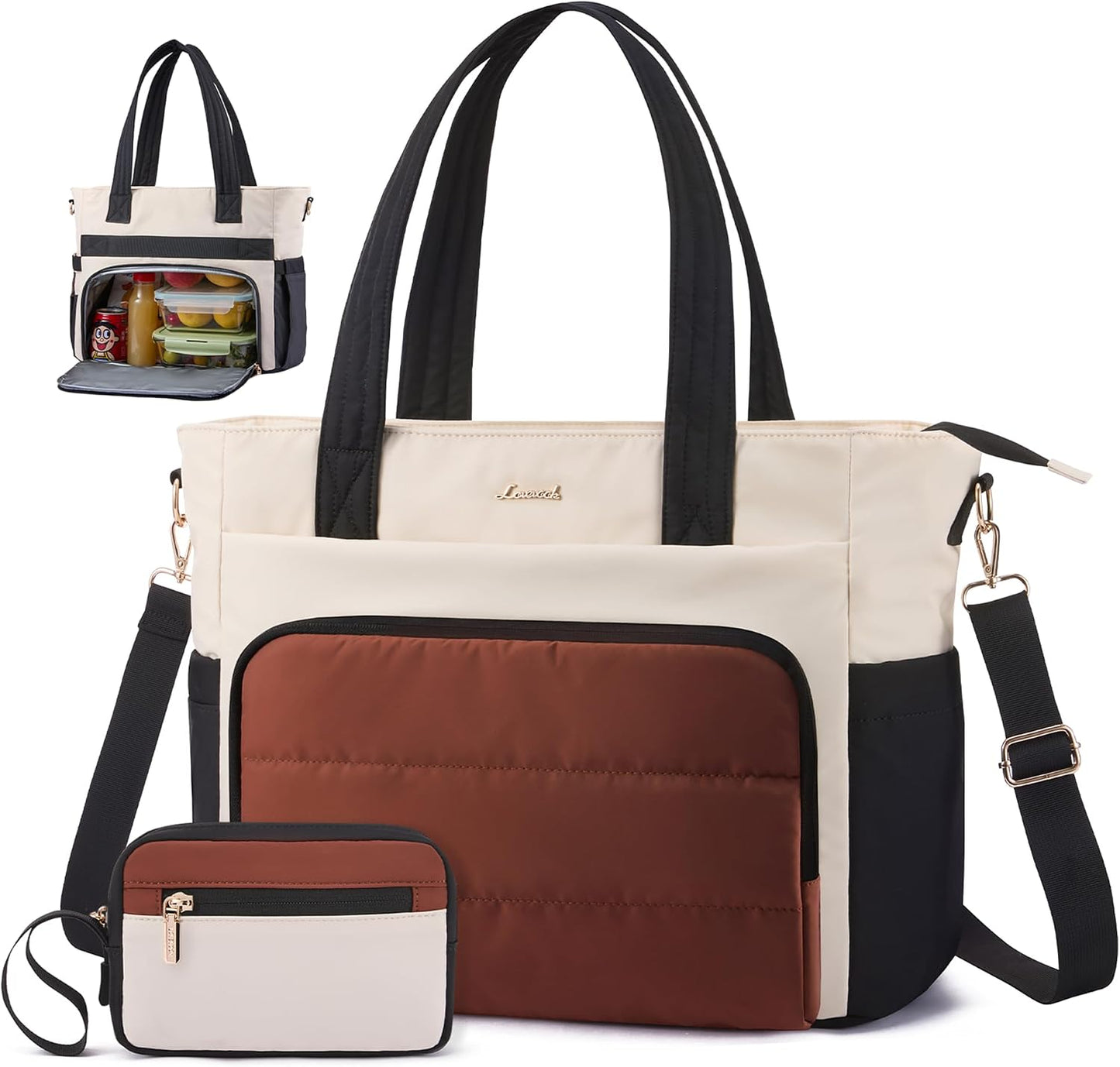 Tote Bag for Women, 15.6" Laptop Work Bag with Cup Holder | 15.6" Padded Laptop Compartment Lightweight Puffer Design Multiple Organized Pockets Work, Travel & Everyday Ready