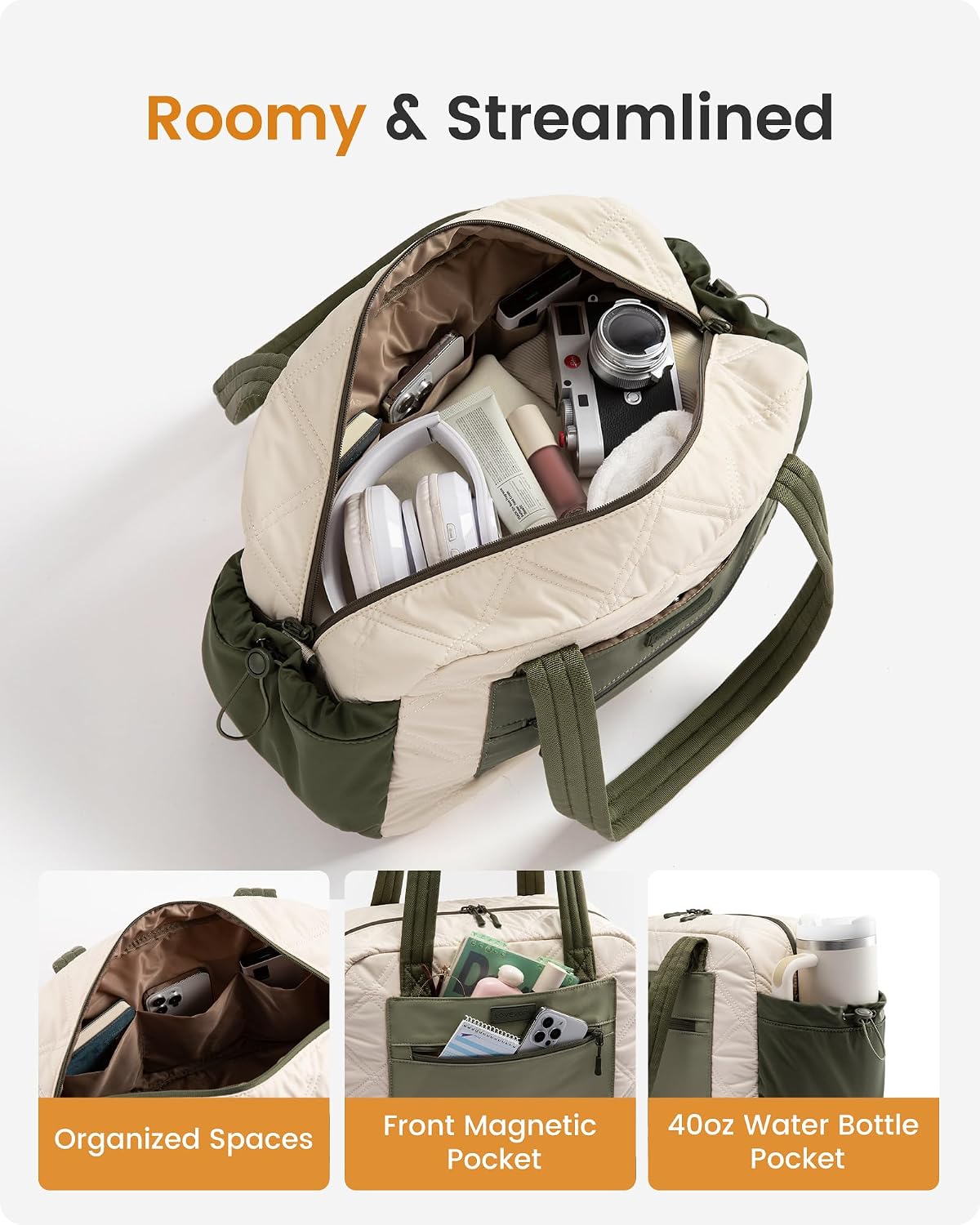 Tote Bag for Women, 15.6" Laptop Work Bag with Cup Holder | 15.6" Padded Laptop Compartment Lightweight Puffer Design Multiple Organized Pockets Work, Travel & Everyday Ready